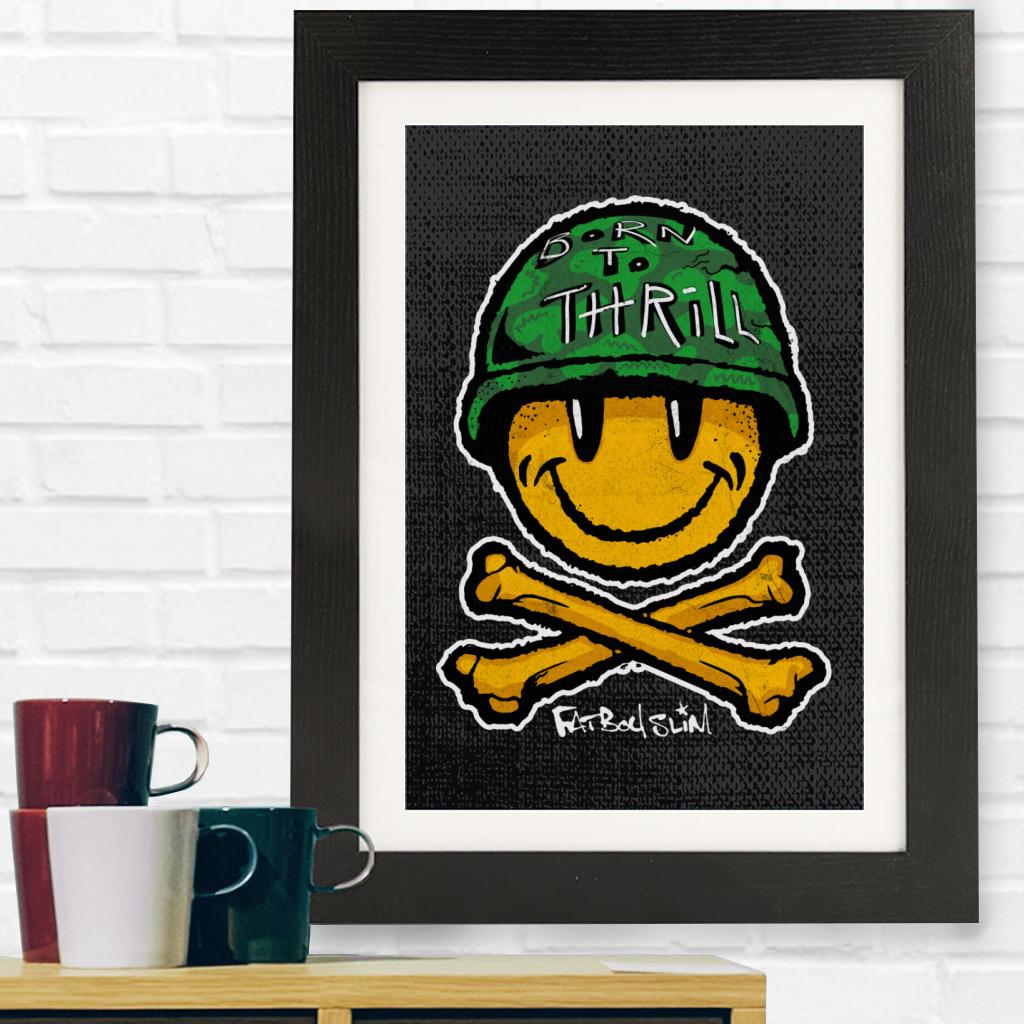 Fatboy Slim Born To Thrill Army Smiley And Crossbones Framed Print-Fatboy Slim-Essential Republik