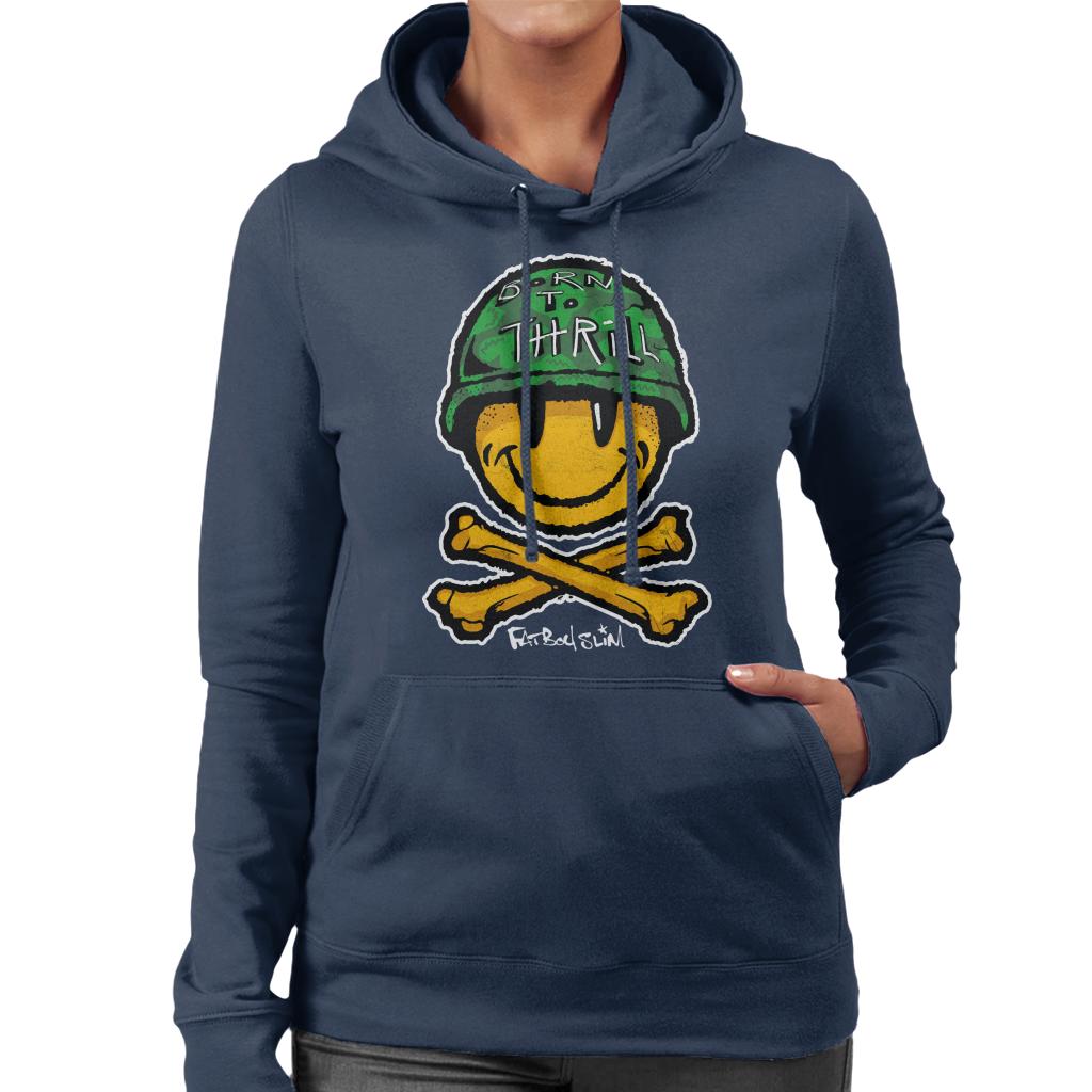 Fatboy Slim Born To Thrill Army Smiley And Crossbones Women's Hooded Sweatshirt-Fatboy Slim-Essential Republik