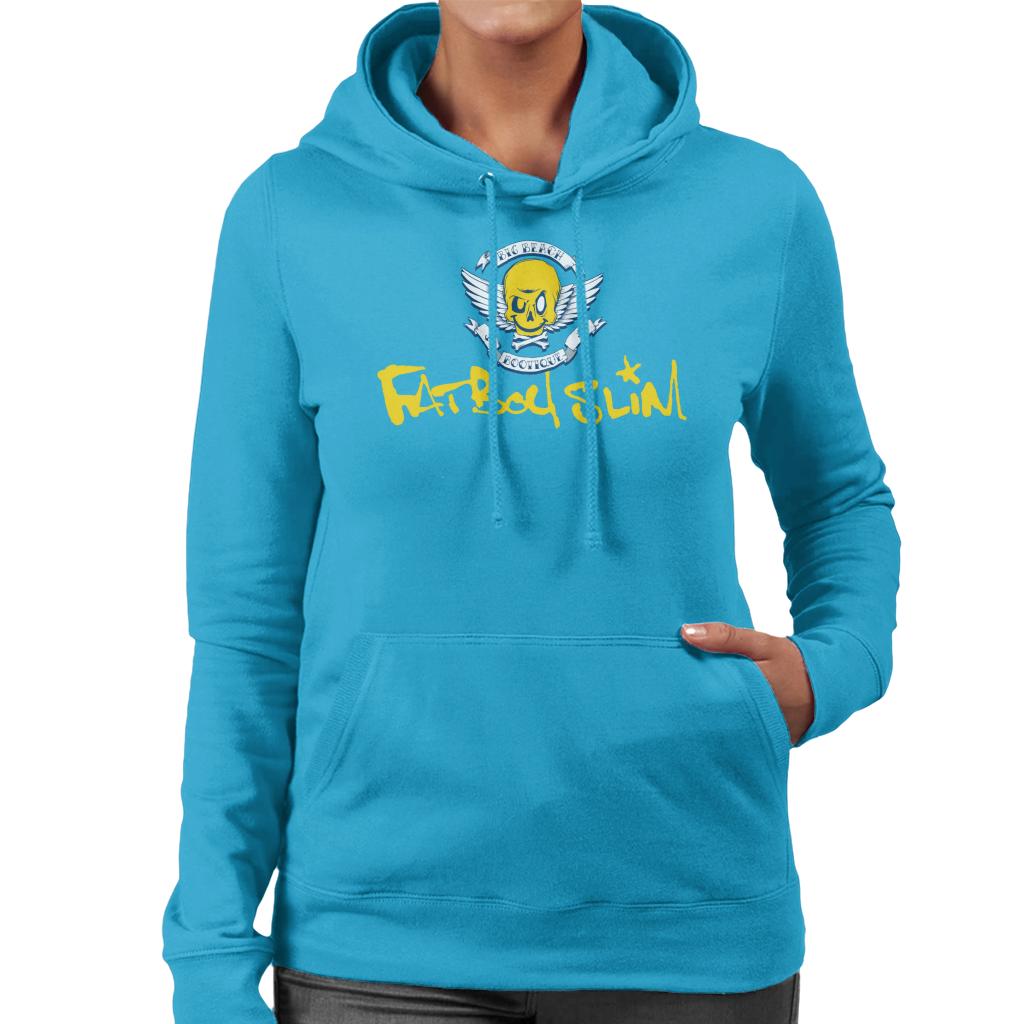 Fatboy Slim Smiley Wings Text Logo Women's Hooded Sweatshirt-Fatboy Slim-Essential Republik