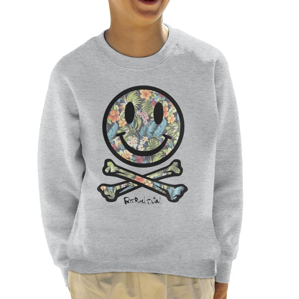 Fatboy Slim Tropical Floral Smiley And Crossbones Kid's Sweatshirt-Fatboy Slim-Essential Republik