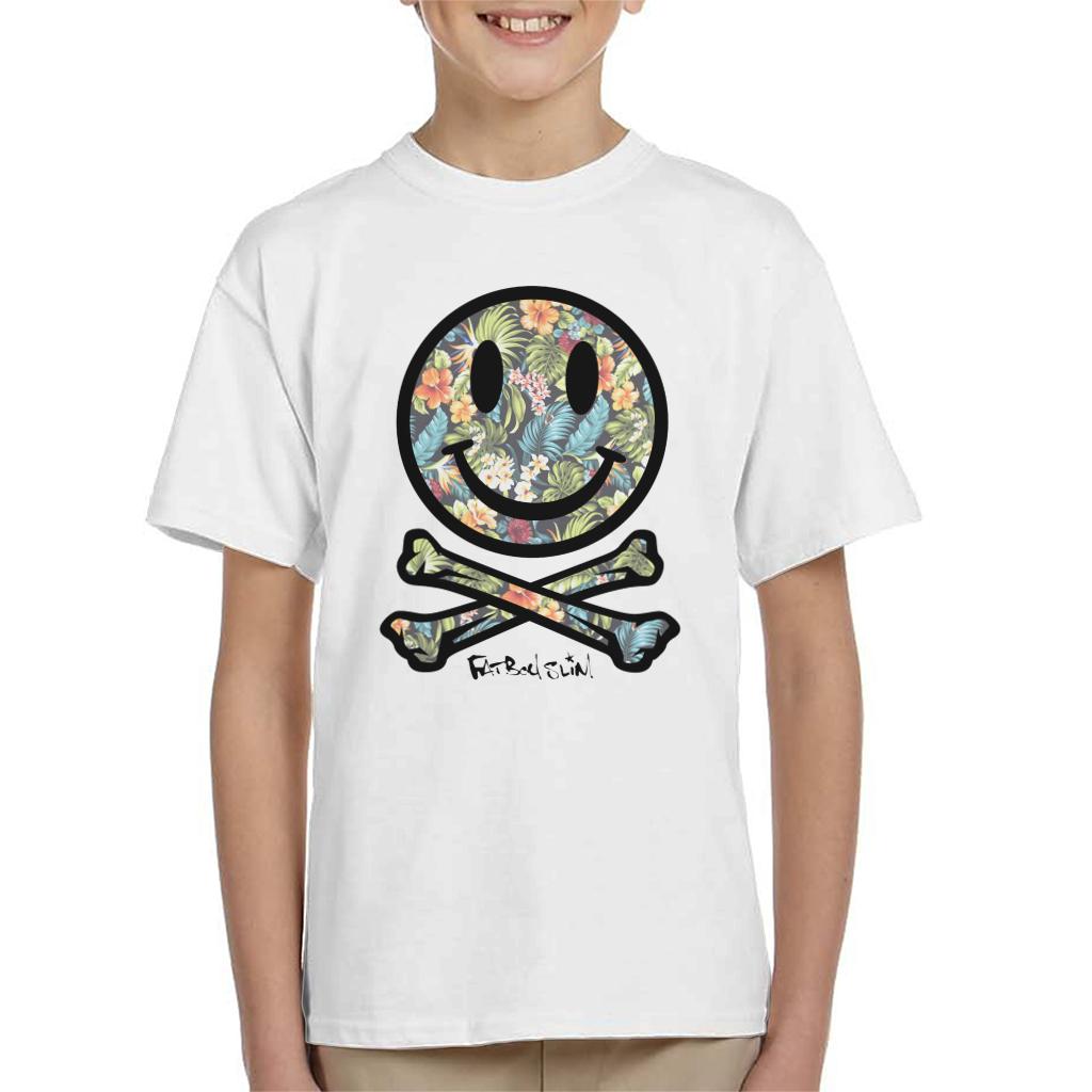 Fatboy Slim Tropical Floral Smiley And Crossbones Kid's T-Shirt-Fatboy Slim-Essential Republik