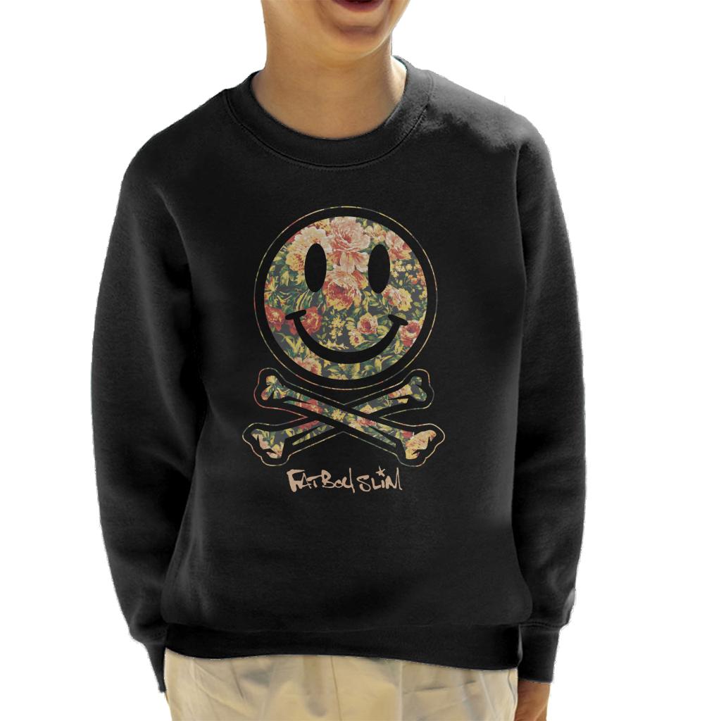 Fatboy Slim Floral Smiley And Crossbones Kid's Sweatshirt-Fatboy Slim-Essential Republik