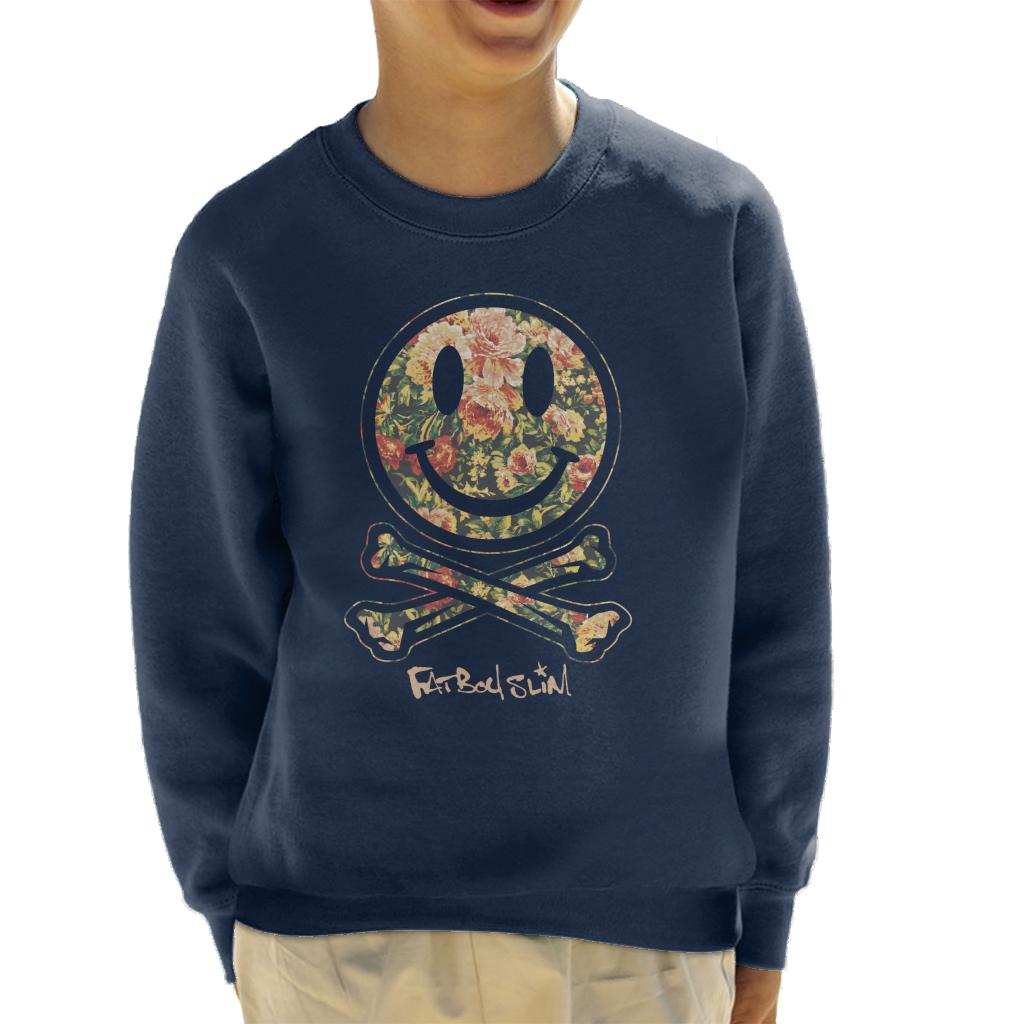 Fatboy Slim Floral Smiley And Crossbones Kid's Sweatshirt-Fatboy Slim-Essential Republik