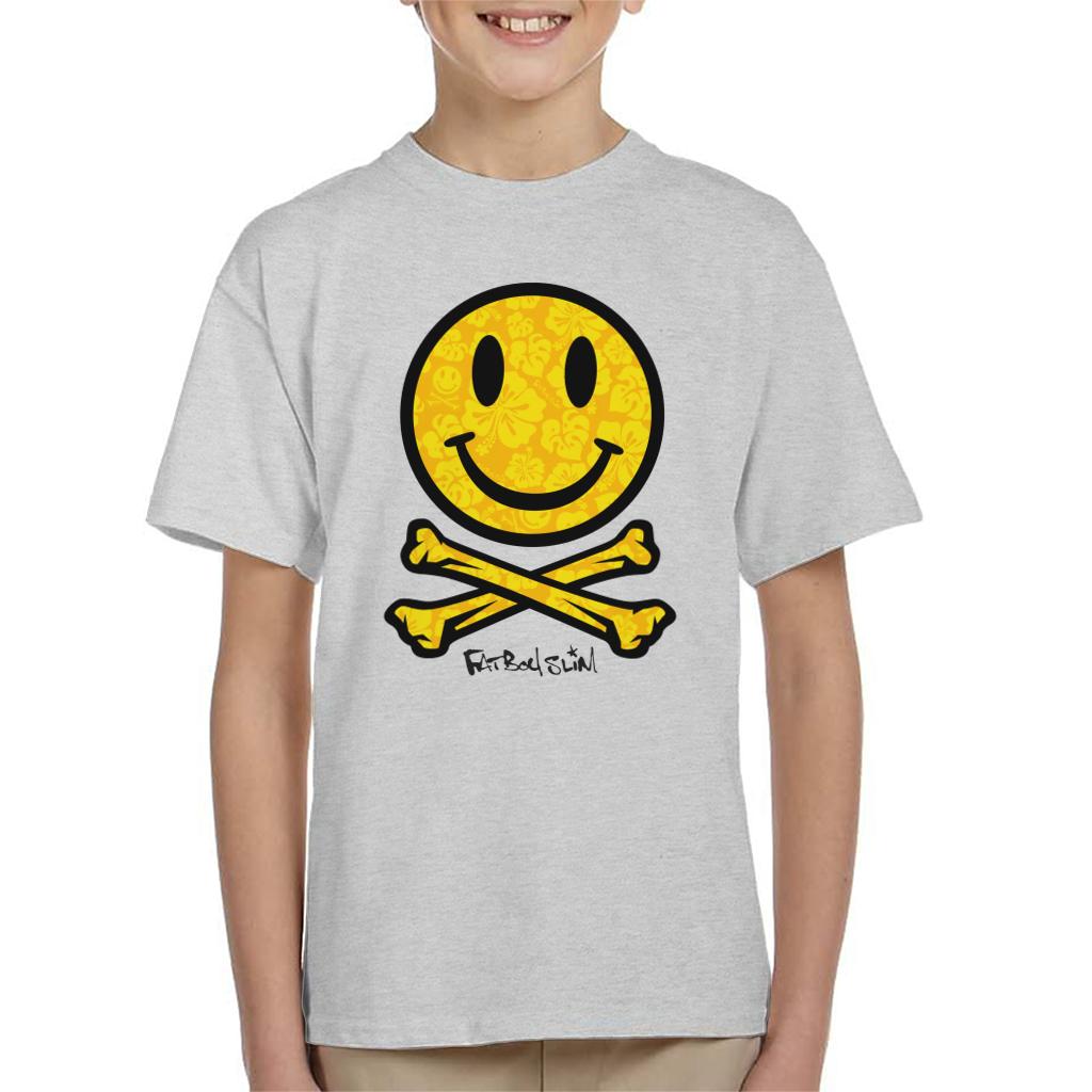 Fatboy Slim Flower Pattern Smiley And Crossbones Kid's T-Shirt-Fatboy Slim-Essential Republik