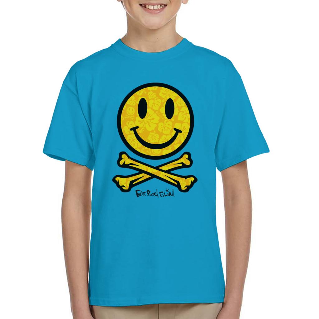 Fatboy Slim Flower Pattern Smiley And Crossbones Kid's T-Shirt-Fatboy Slim-Essential Republik