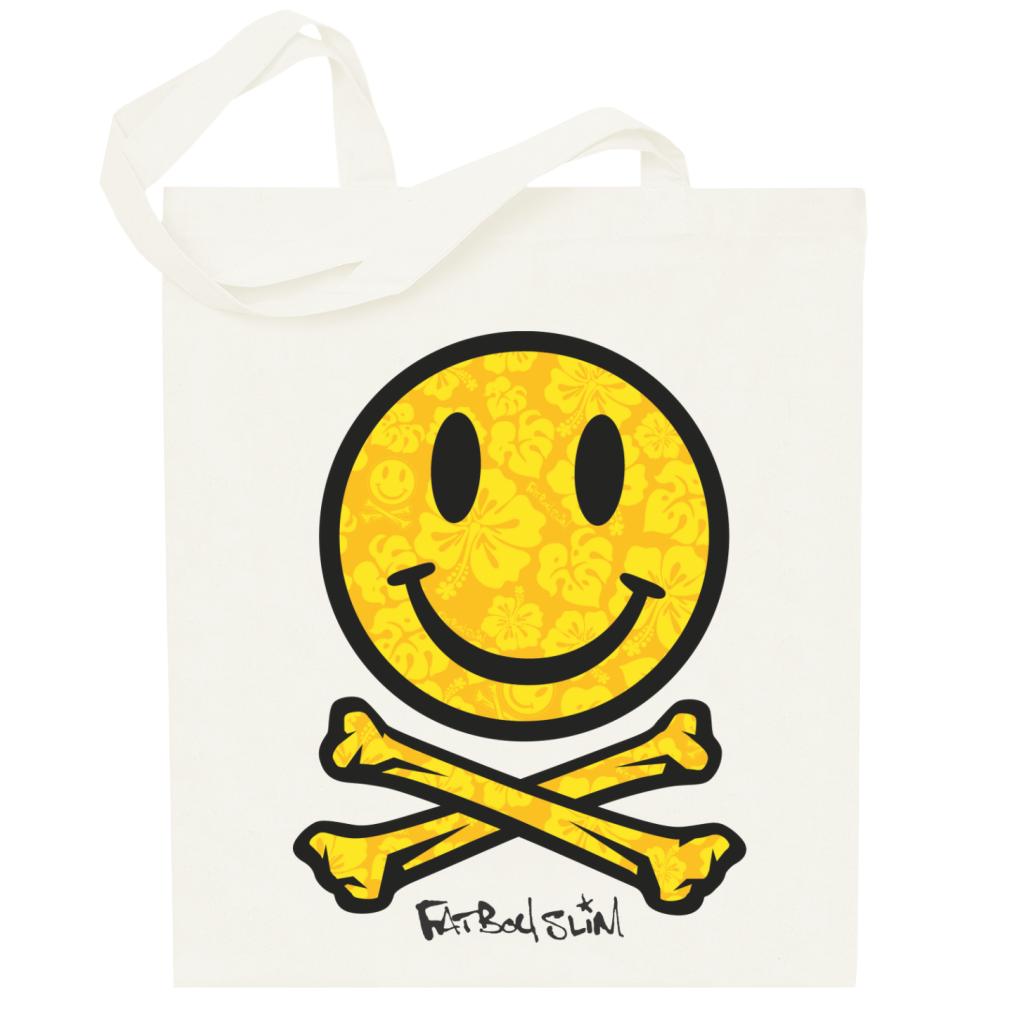 Fatboy Slim Flower Pattern Smiley And Crossbones Cotton Tote Bag-Fatboy Slim-Essential Republik