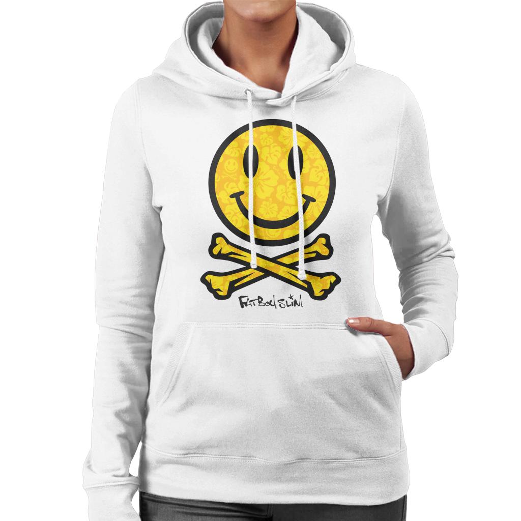 Fatboy Slim Flower Pattern Smiley And Crossbones Women's Hooded Sweatshirt-Fatboy Slim-Essential Republik