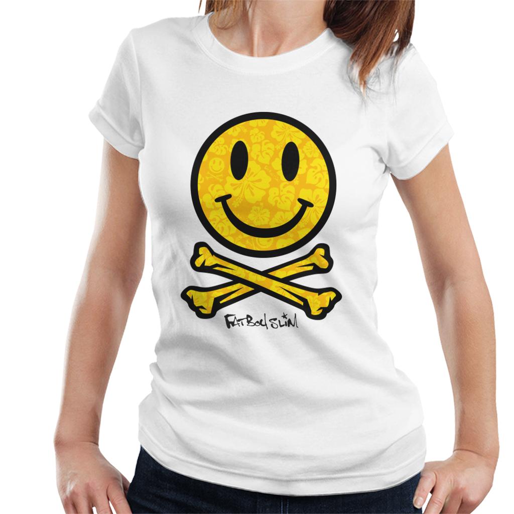 Fatboy Slim Flower Pattern Smiley And Crossbones Women's T-Shirt-Fatboy Slim-Essential Republik