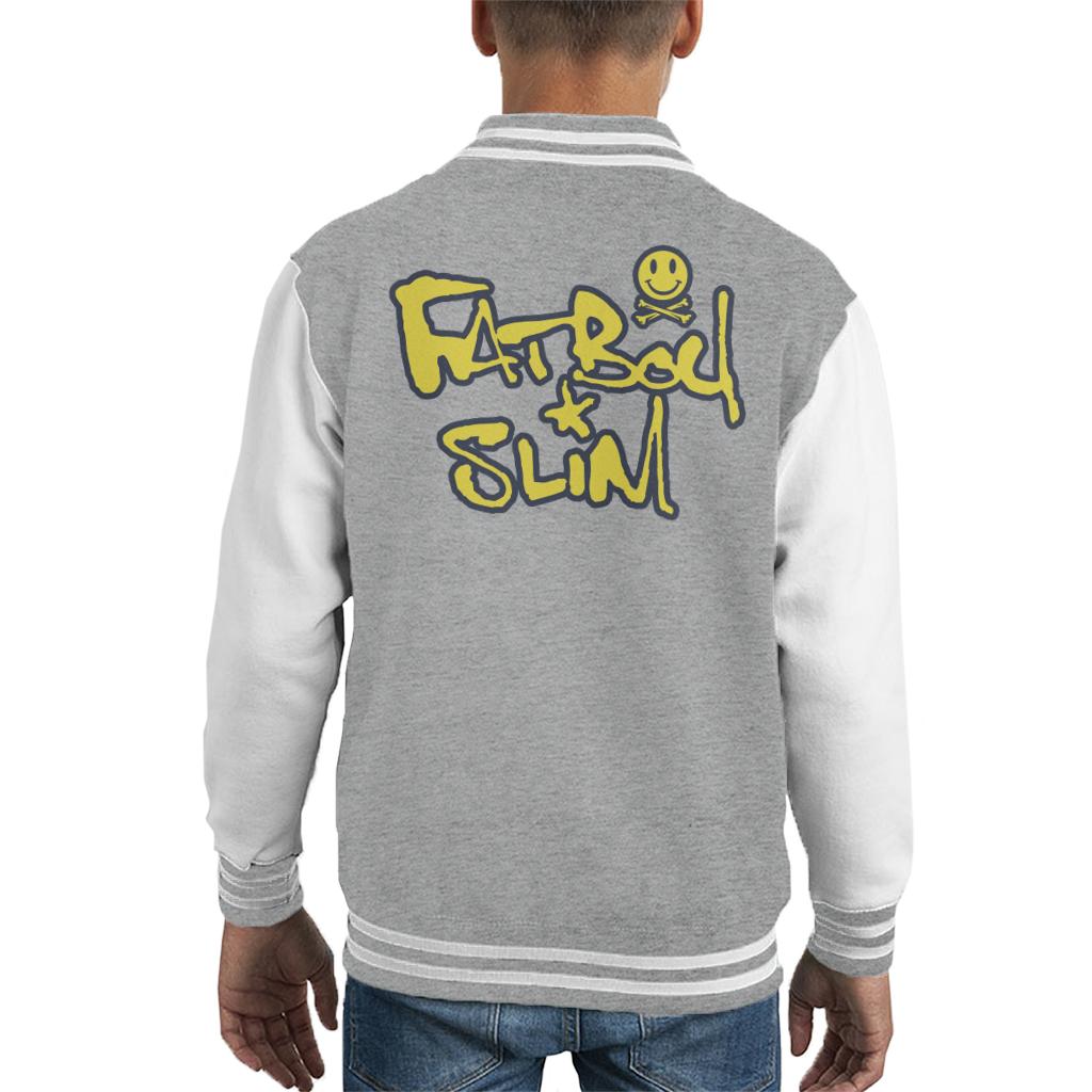 Fatboy Slim Smiley Crossbones Text Logo Kid's Varsity Jacket-Fatboy Slim-Essential Republik