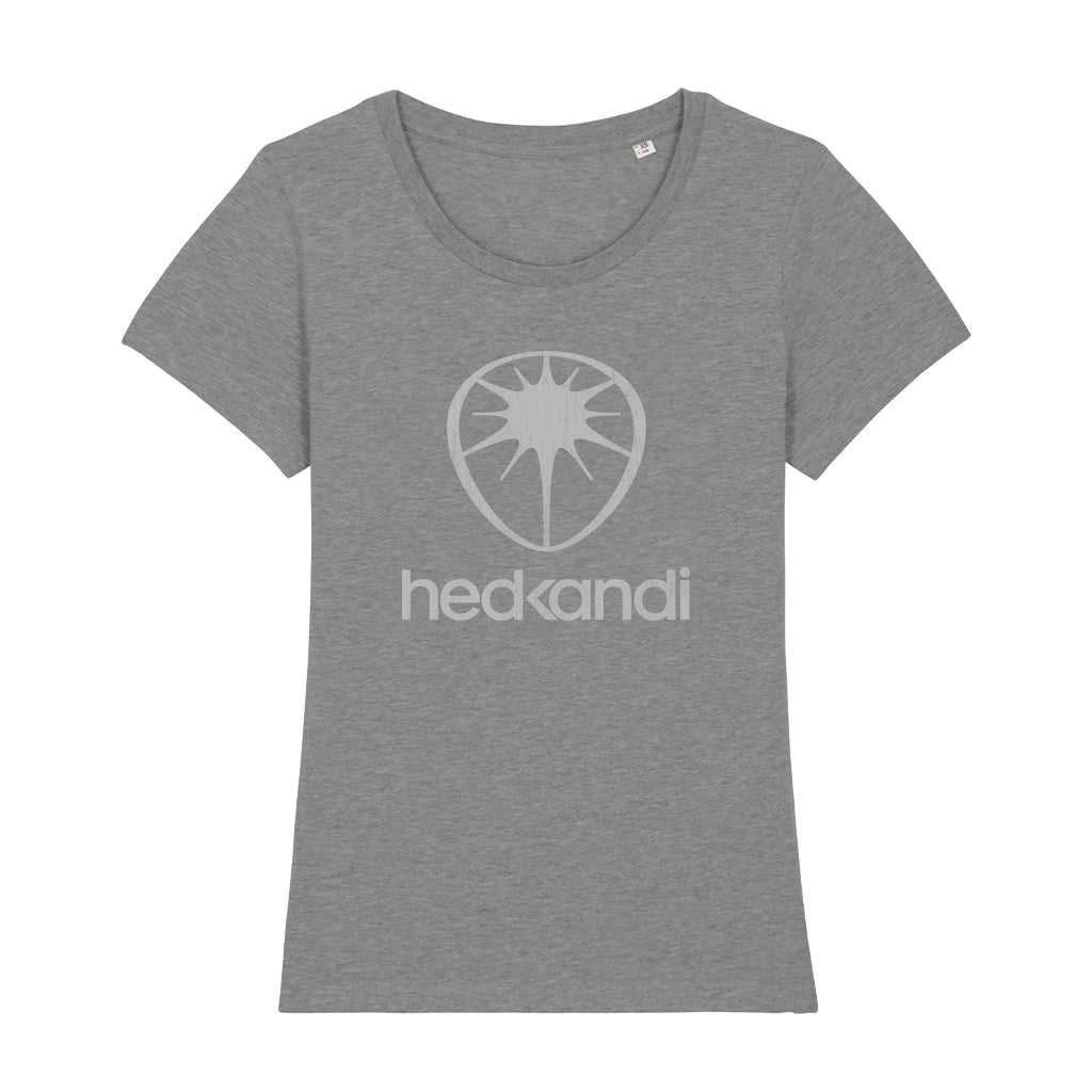 Hedkandi Grey Distressed Modern Logo Women's Iconic Fitted T-Shirt-Hedkandi-Essential Republik