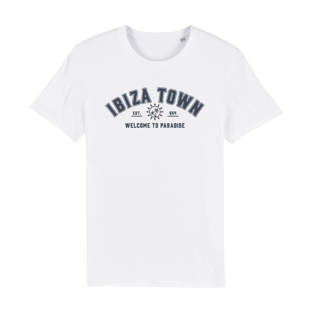 Ibiza Town Welcome To Paradise Unisex Organic T-Shirt-White Isle-Essential Republik
