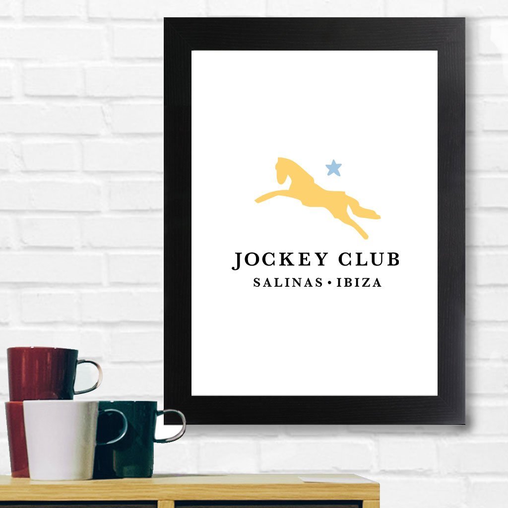 Jockey Club Salinas Ibiza Yellow And Blue Logo A3 and A4 Prints (framed or unframed)-Jockey Club-Essential Republik