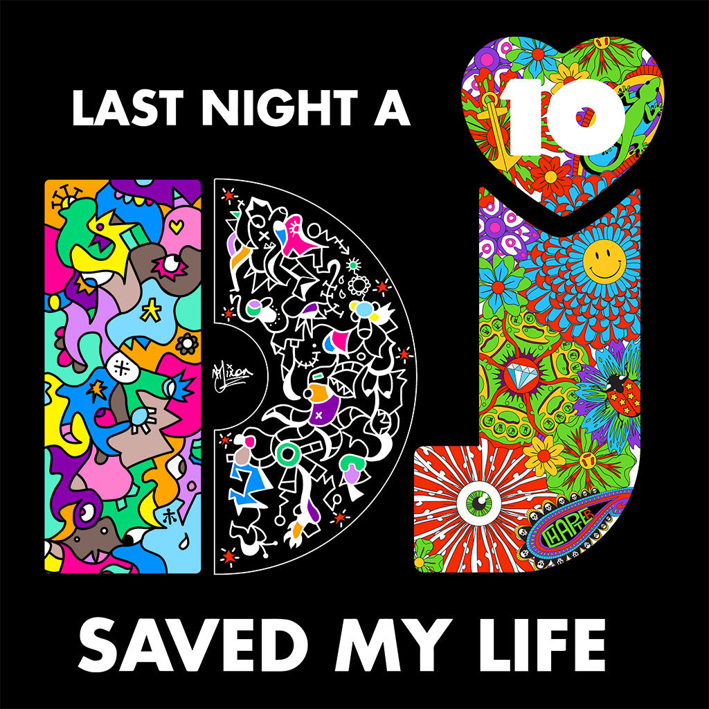 LNADJ 10th Anniversary Dixon And Chapter Artwork Logo Dark I Women's Iconic Fitted T-Shirt-Last Night A DJ-Essential Republik