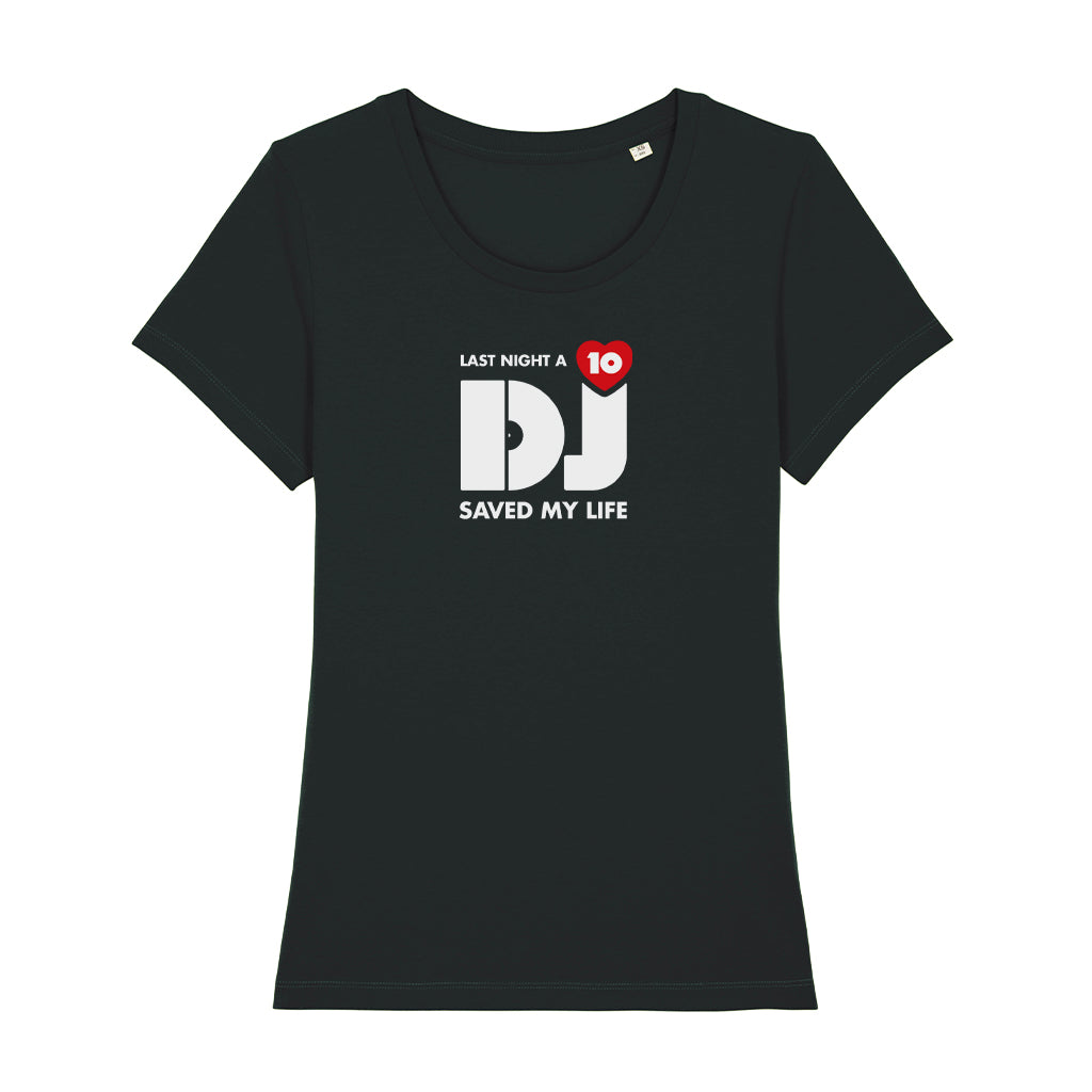 LNADJ White 10th Anniversary Logo Women's Iconic Fitted T-Shirt-Last Night A DJ-Essential Republik