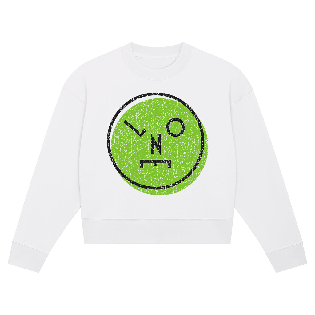 LNOE Circle Logo Distressed Green Women's Cropped Sweatshirt-LNOE-Essential Republik