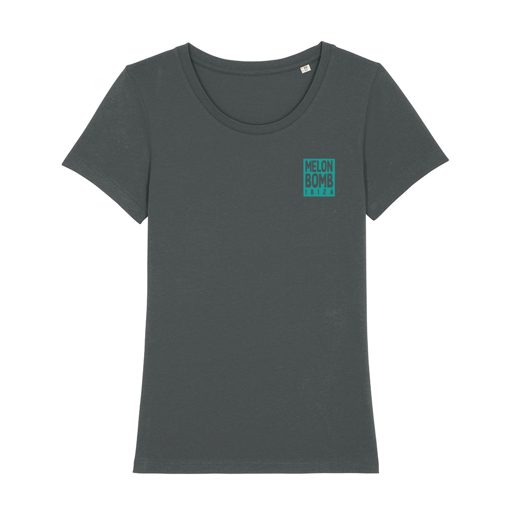 Melon Bomb Square Logo And Logo Front And Back Print Women's Iconic Fitted T-Shirt-Melon Bomb-Essential Republik