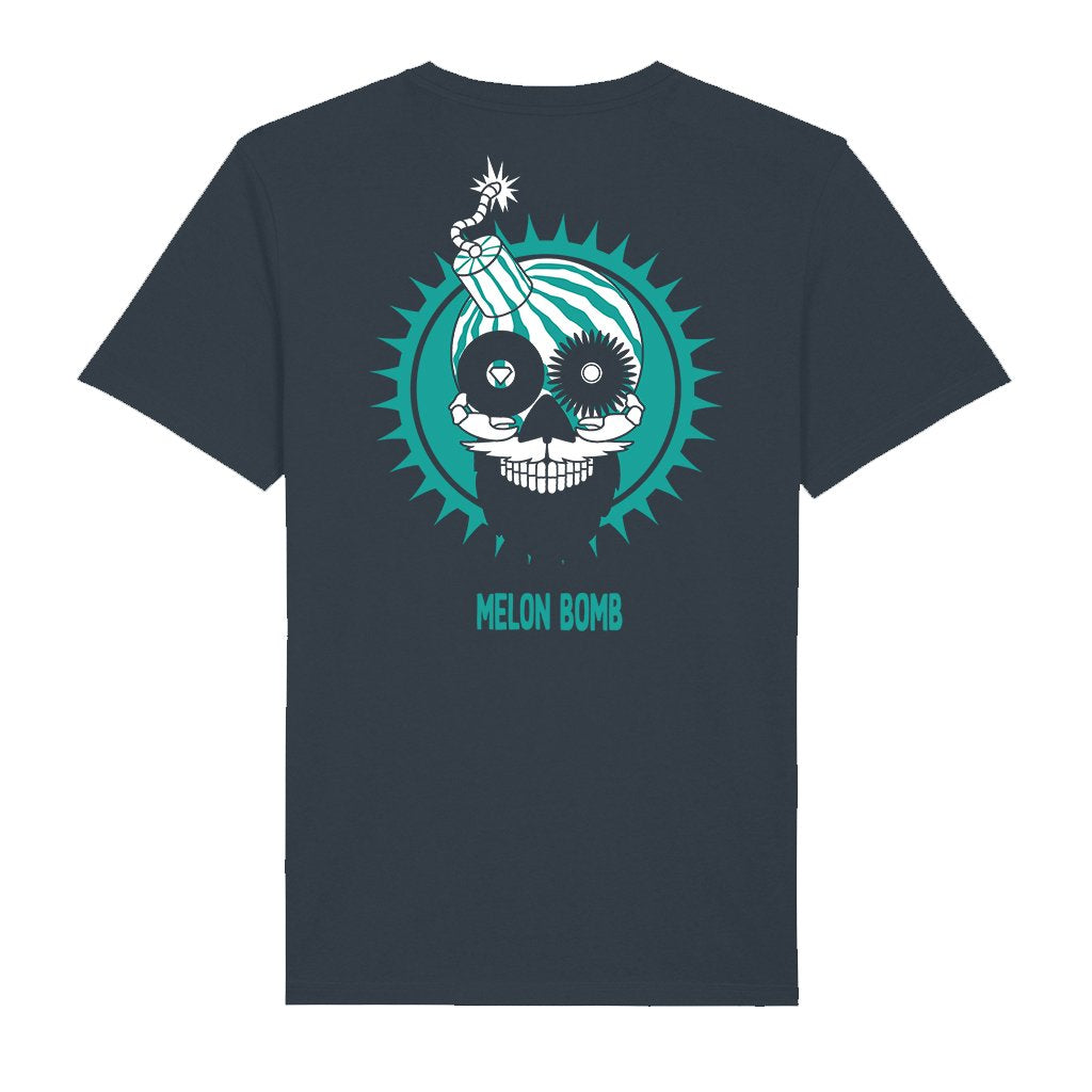 Melon Bomb Square Logo And Logo Front And Back Print Men's Organic T-Shirt-Melon Bomb-Essential Republik