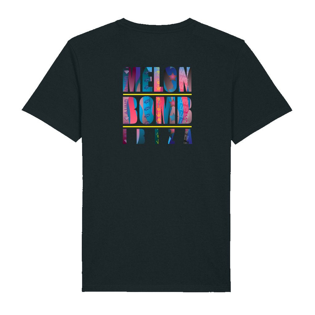 Melon Bomb Ibiza 2021 Light Logo Front And Back Print Men's Organic T-Shirt-Melon Bomb-Essential Republik