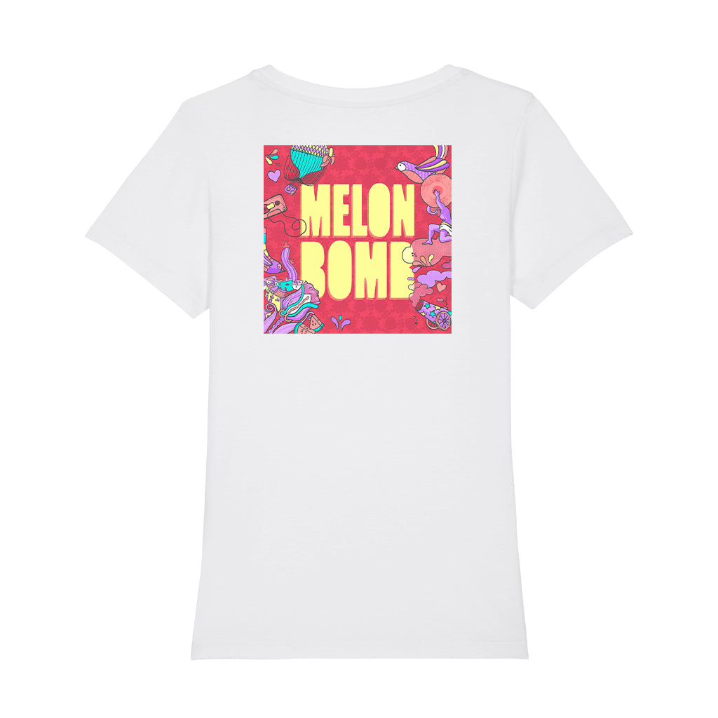 Melon Bomb Fiesta Logo Front And Back Print Women's Iconic Fitted T-Shirt-Melon Bomb-Essential Republik