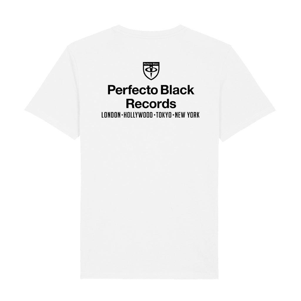 Paul Oakenfold Perfecto Black Records Black Logo And Cities Front And Back Print Unisex T-Shirt-Paul Oakenfold-Essential Republik
