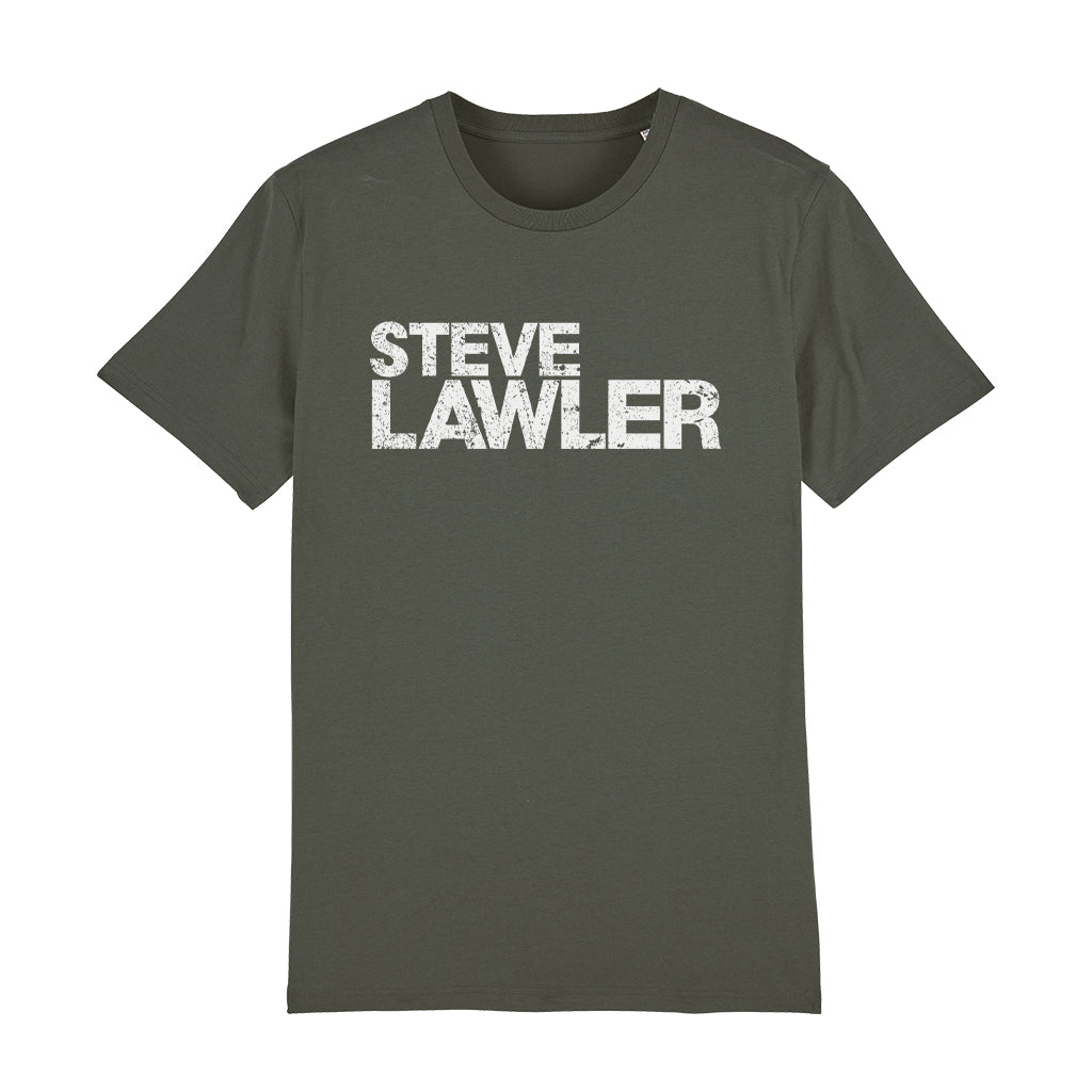Steve Lawler Distressed White Logo Unisex Organic T-Shirt-Steve Lawler-Essential Republik