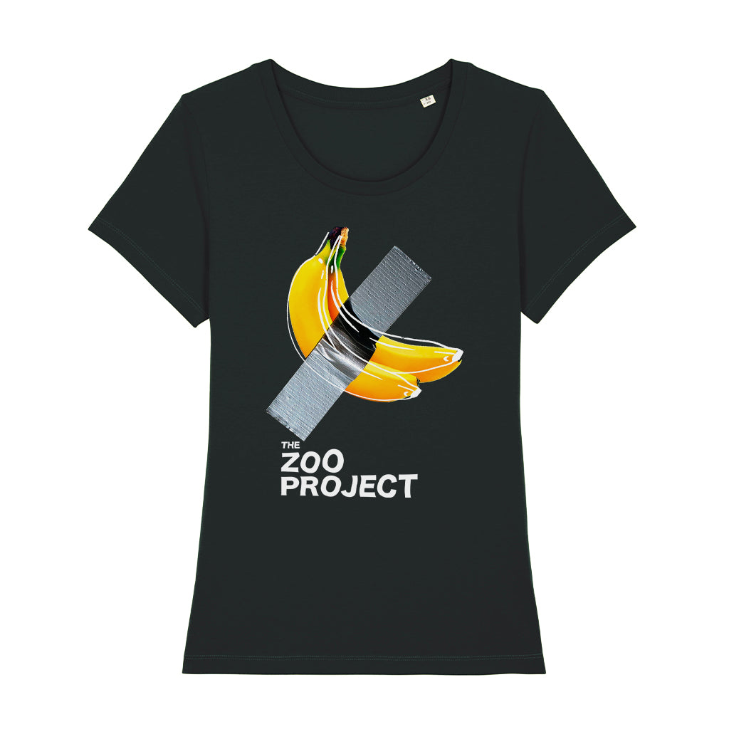 Taped Banana White Text Women's Iconic Fitted T-Shirt-The Zoo Project-Essential Republik