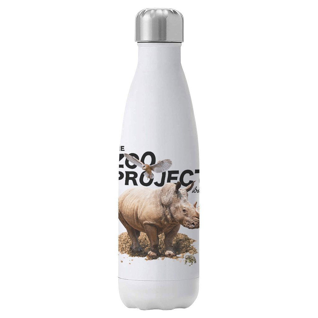 Rhinoceros Owl And Toad Black Text Insulated Stainless Steel Water Bottle-The Zoo Project-Essential Republik