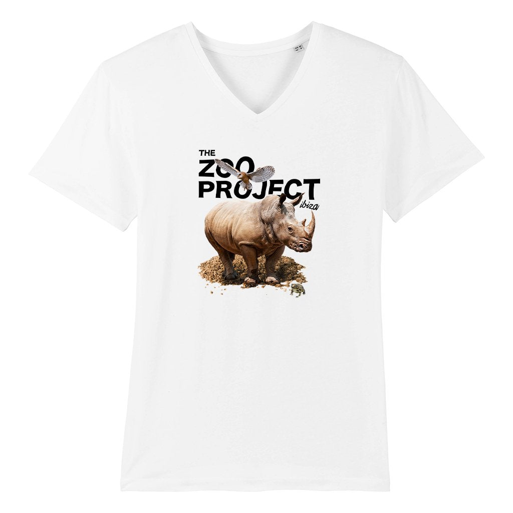Rhinoceros Owl And Toad Black Text Men's V-Neck T-Shirt-The Zoo Project-Essential Republik