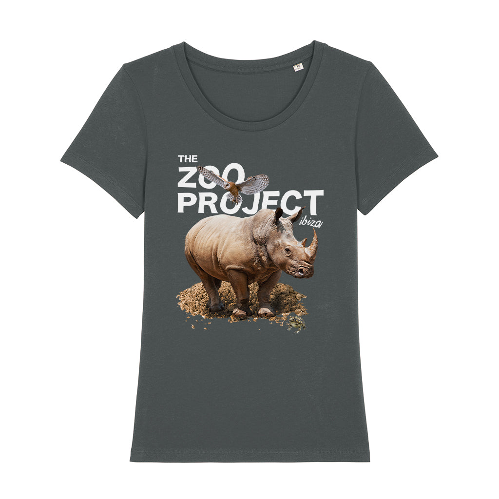 Rhinoceros Owl And Toad White Text Women's Iconic Fitted T-Shirt-The Zoo Project-Essential Republik