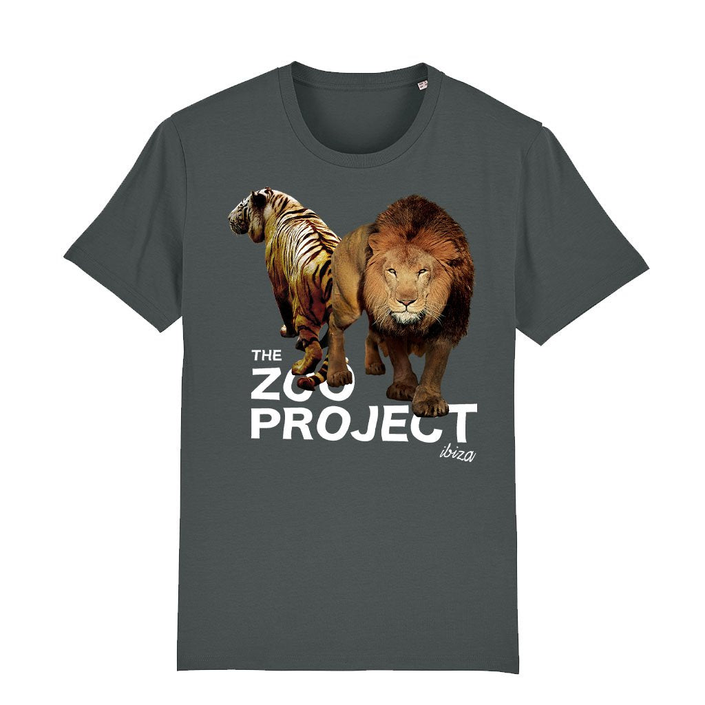 Tiger And Lion White Text Men's Organic T-Shirt-The Zoo Project-Essential Republik