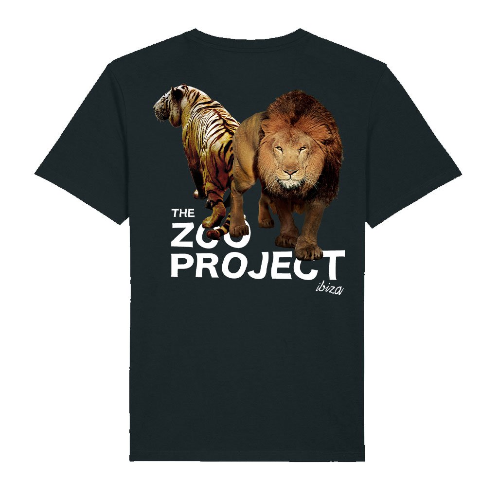 Tiger And Lion White Text Front And Back Print Men's V-Neck T-Shirt-The Zoo Project-Essential Republik