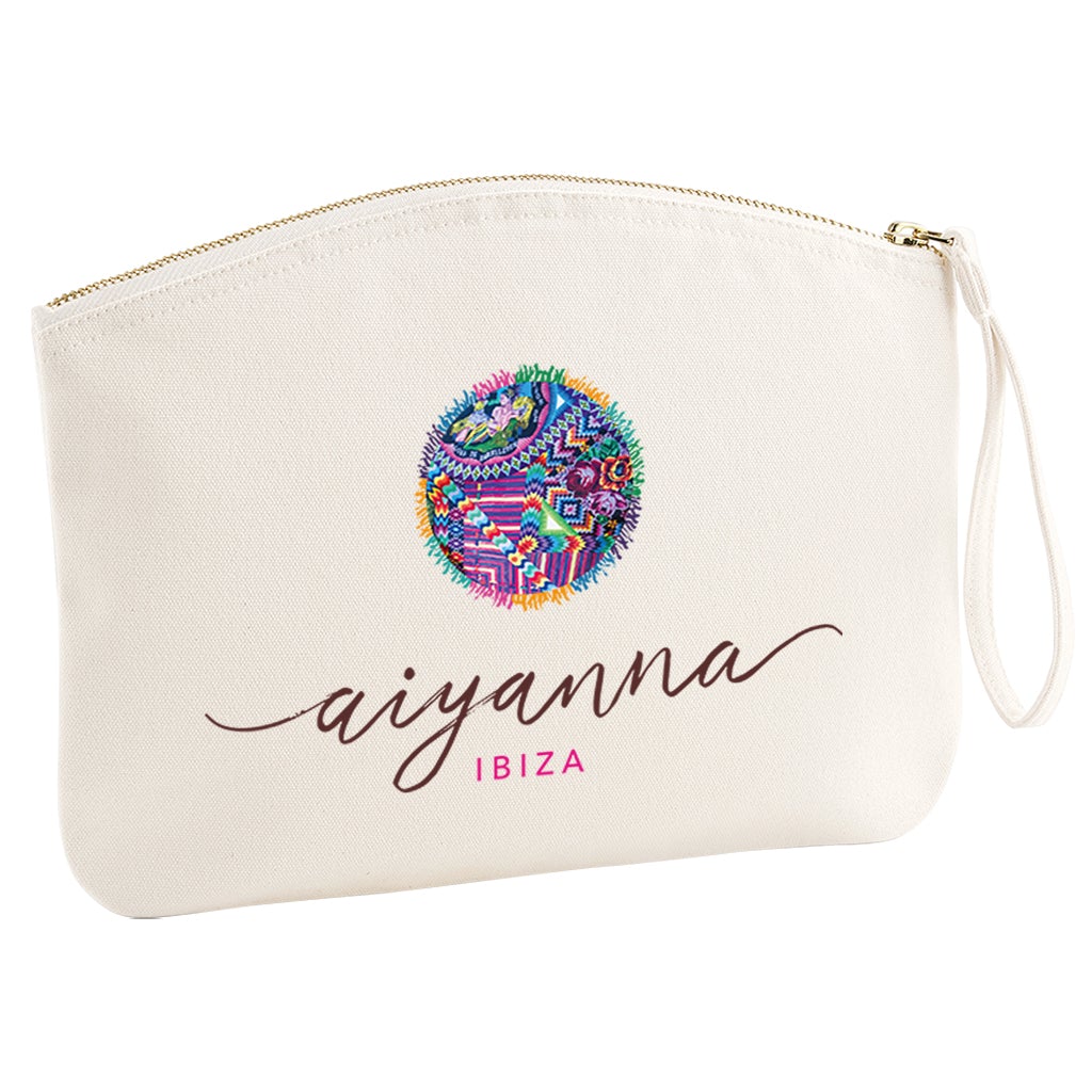 Aiyanna Ibiza Brown Logo Organic Cotton Canvas Wristlet Zip Pouch-Aiyanna-Essential Republik