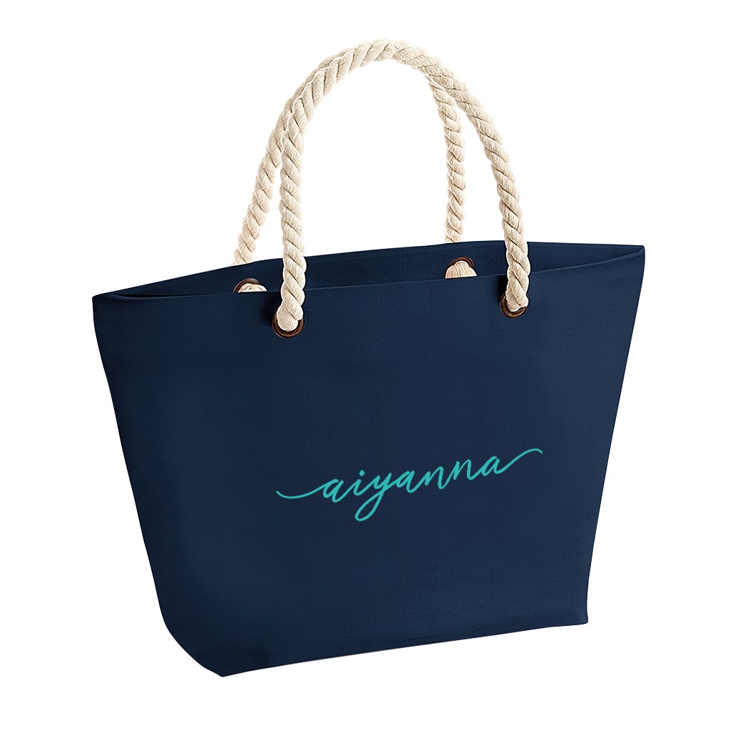 Aiyanna Turquoise Text Rope Handle Beach Bag-Aiyanna-Essential Republik