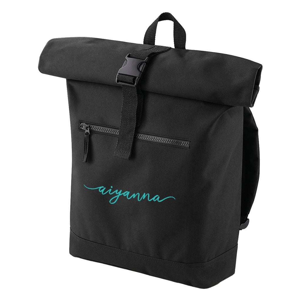 Aiyanna Turquoise Text Logo Roll Top Backpack-Aiyanna-Essential Republik