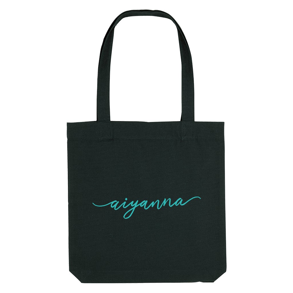 Aiyanna Turquoise Text Woven Tote Bag-Aiyanna-Essential Republik