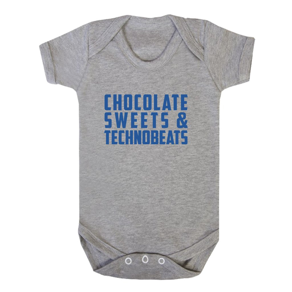 Chocolate Sweets And Technobeats Blue Text Short Sleeve Babygrow-Carl Cox-Essential Republik