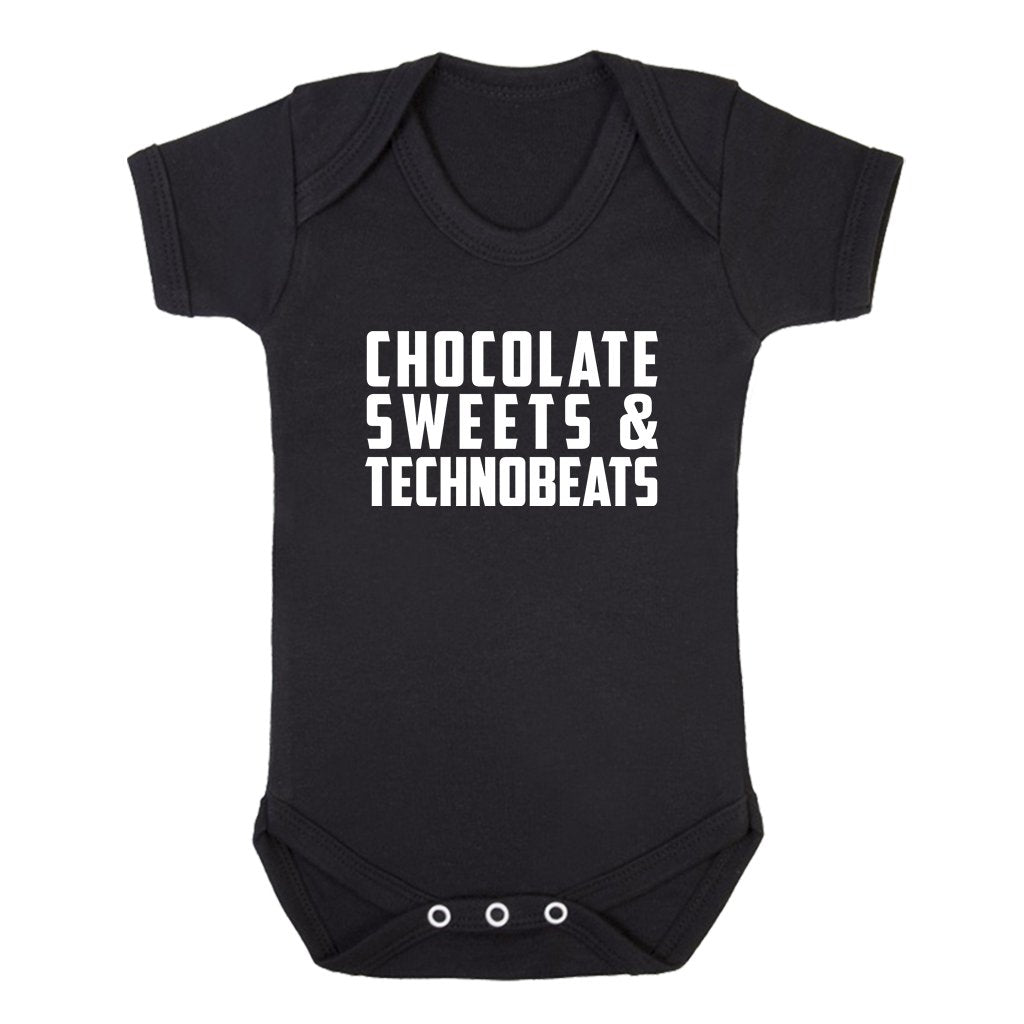 Chocolate Sweets And Technobeats White Text Short Sleeve Babygrow-Carl Cox-Essential Republik