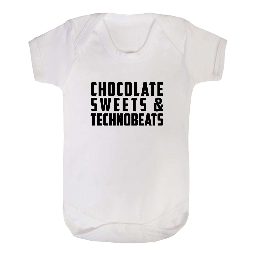 Chocolate Sweets And Technobeats Black Text Short Sleeve Babygrow-Carl Cox-Essential Republik
