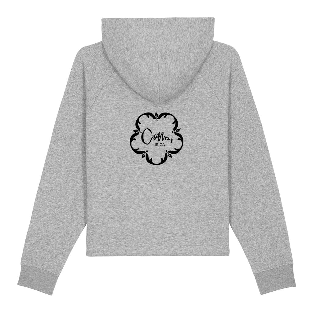 Cotton Ibiza Logo Front And Back Print Women's Bower Cropped Hoodie-Cotton Lifestyle-Essential Republik