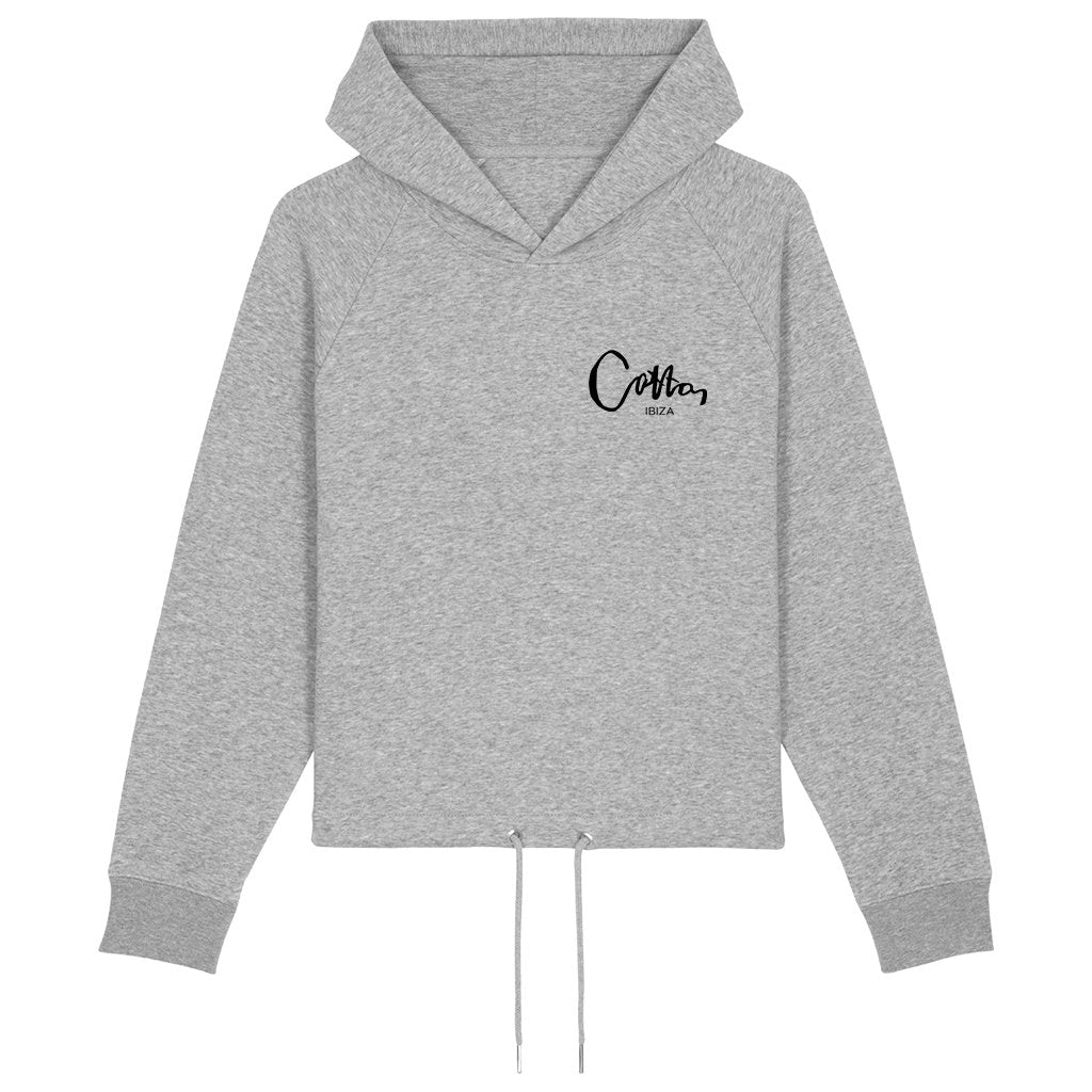 Cotton Ibiza Logo Front And Back Print Women's Bower Cropped Hoodie-Cotton Lifestyle-Essential Republik