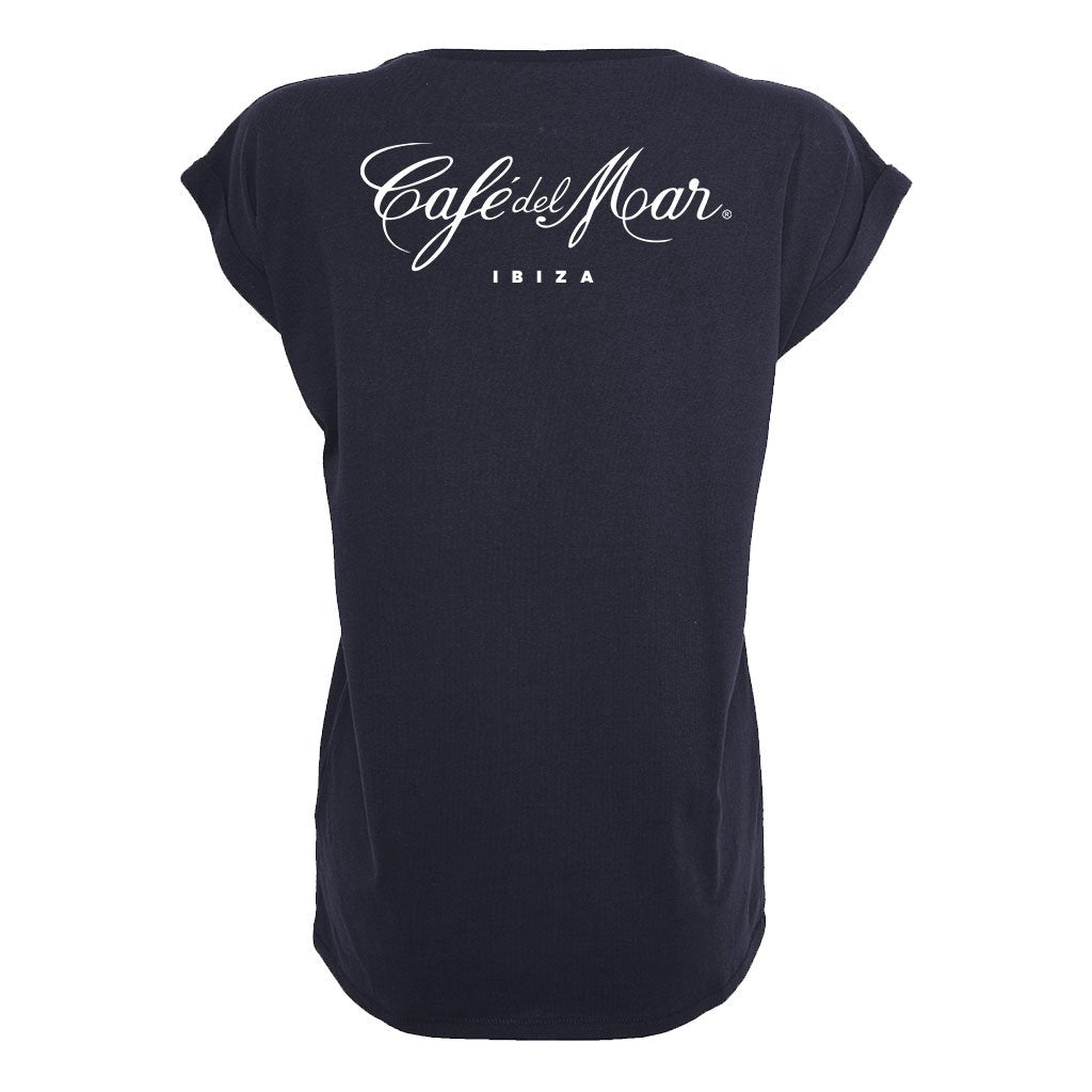 Café del Mar Ibiza Handwritten White Logo Front And Back Print Women's Casual T-Shirt-Café del Mar-Essential Republik
