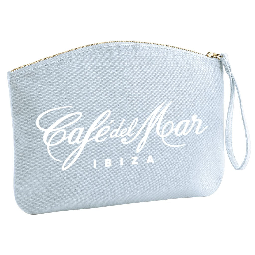 Café del Mar Ibiza White Bold Logo Organic Cotton Canvas Wristlet Zip Pouch-Café del Mar-Essential Republik