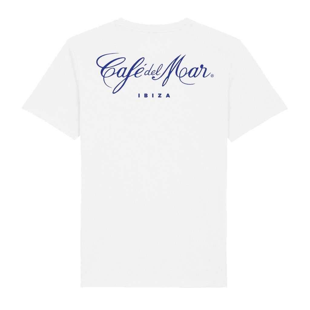 Café del Mar Ibiza Blue Logo Front And Back Print Men's Organic T-Shirt-Café del Mar-Essential Republik