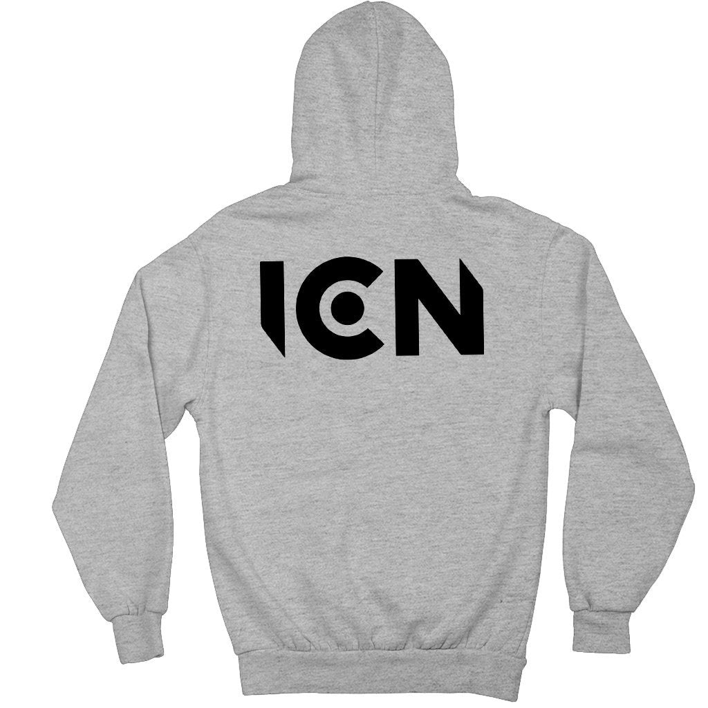 Ibiza Club News Black ICN Logo Front and Back Print Men's Hooded Sweatshirt-Ibiza Club News-Essential Republik