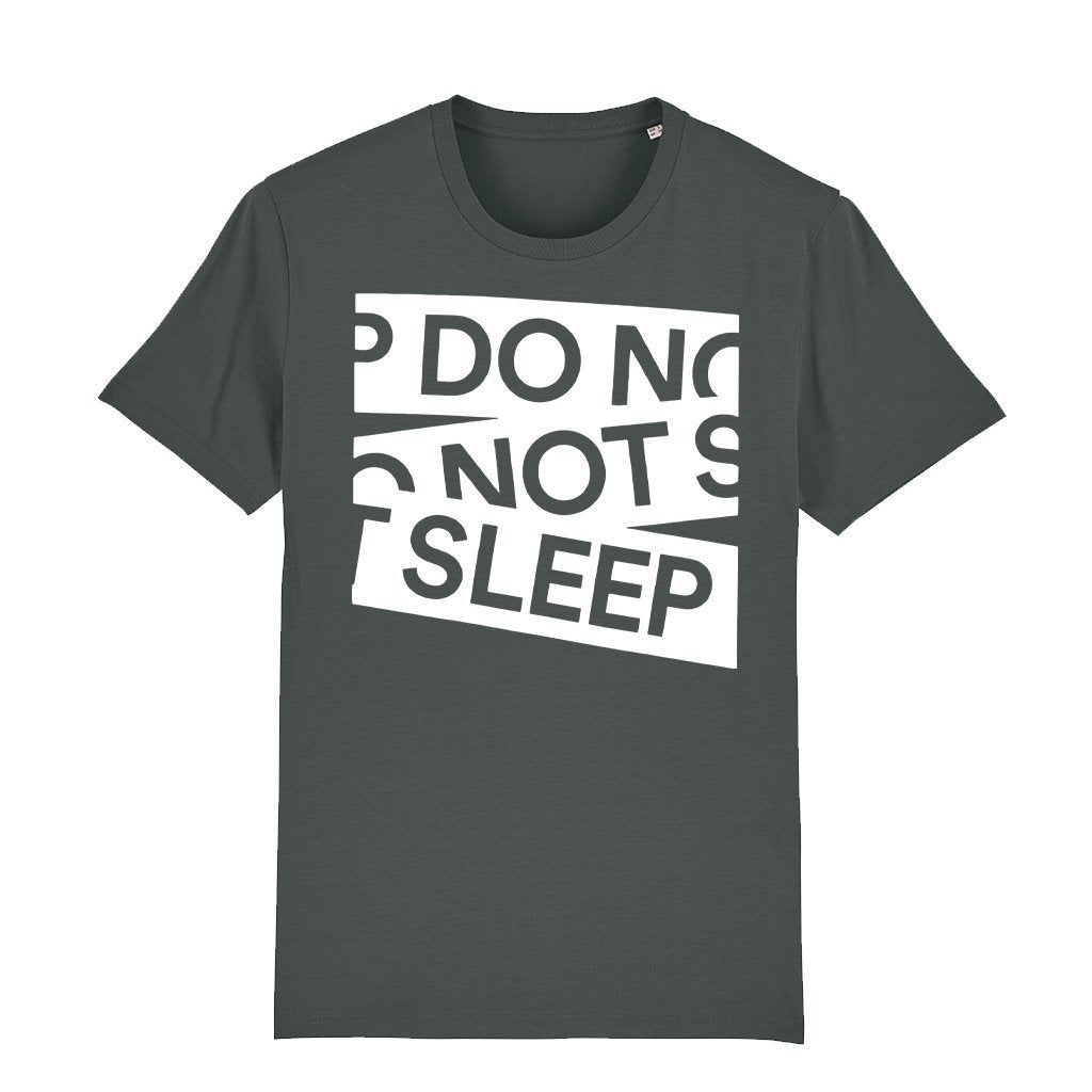 Do Not Sleep White Tape Logo Men's Anthracite Organic T-Shirt-Do Not Sleep-Essential Republik
