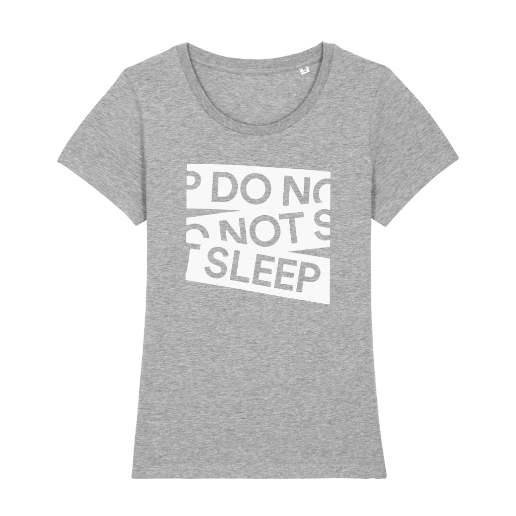 Do Not Sleep Vinyl Print White Tape Logo Women's Iconic Fitted T-Shirt-Do Not Sleep-Essential Republik