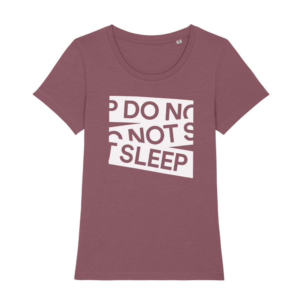 Do Not Sleep Vinyl Print White Tape Logo Women's Iconic Fitted T-Shirt-Do Not Sleep-Essential Republik