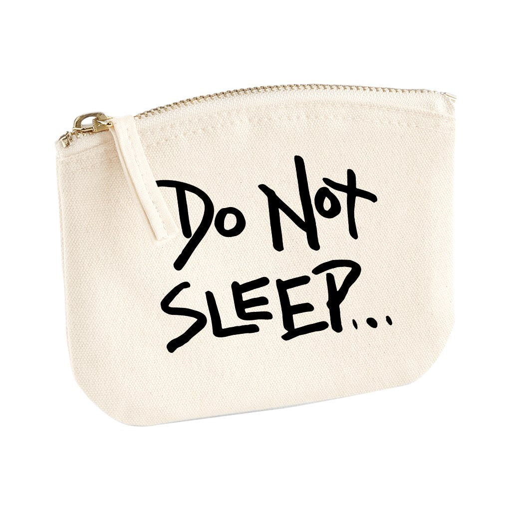 Do Not Sleep Black Hand Drawn Vinyl Print Logo Organic Cotton Canvas Zip Purse-Do Not Sleep-Essential Republik