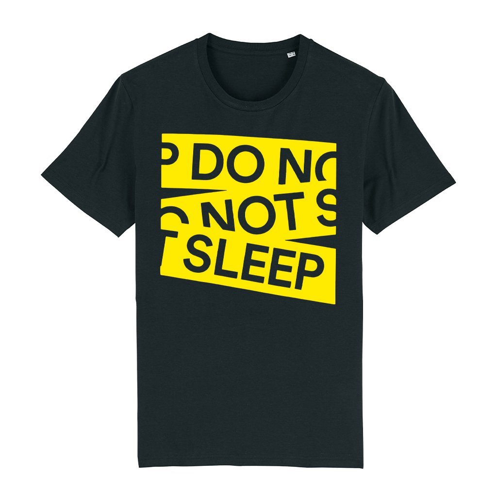 Do Not Sleep Yellow Tape Logo Men's Black Organic T-Shirt-Do Not Sleep-Essential Republik
