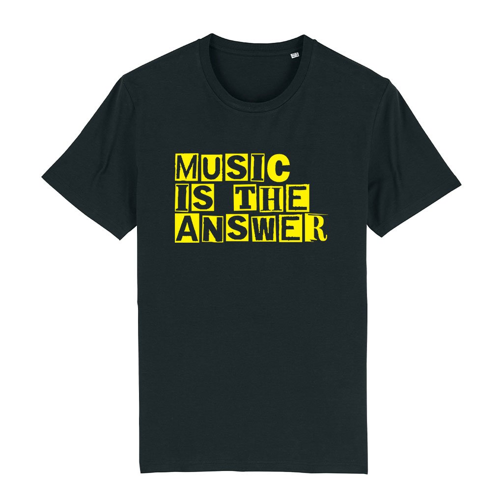 Music Is The Answer Yellow Cut Out Text Men's Organic T-Shirt-Danny Tenaglia-Essential Republik